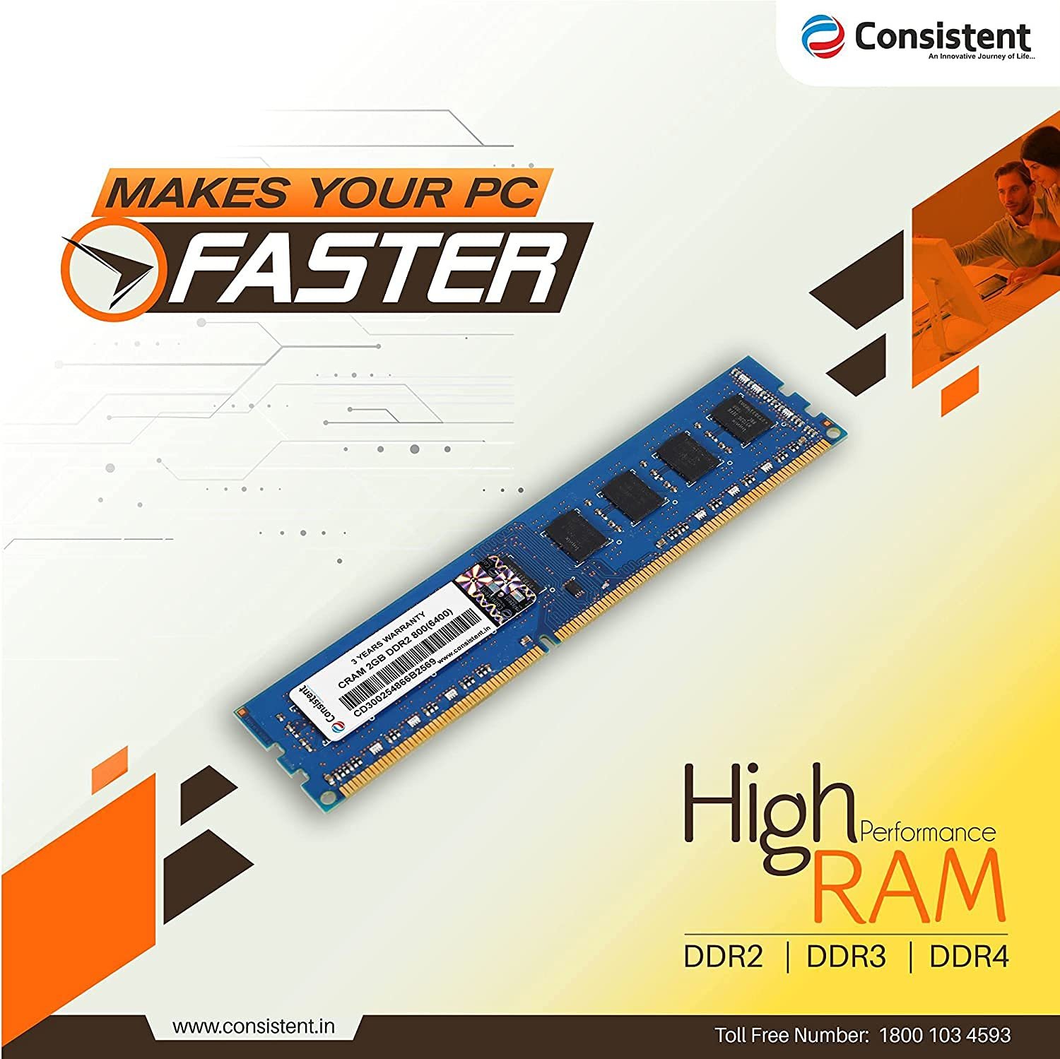 Consistent 4GB DDR3 RAM 1600MHz Desktop Memory, Long-DIMM (UDIMM) PC3-12800 for Standard & Gaming Desktop PC with 3 Years Manufacturer Warranty (Made in India) - Image 3